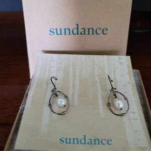 Sundance Sterling Silver Faux Pearl Drop Earrings. NEED Polishing